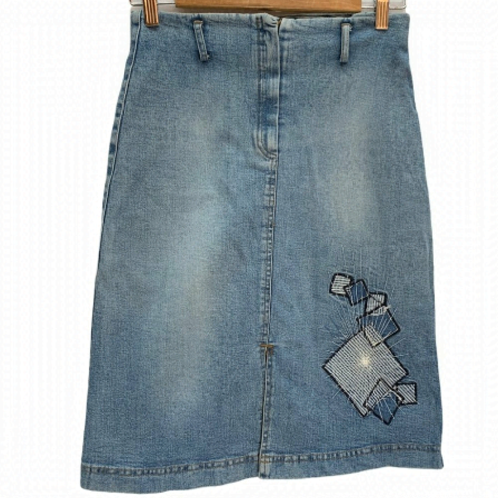 Vintage🌺kk Perfino Denim Jean Pencil Knee Length Skirt Size XS
